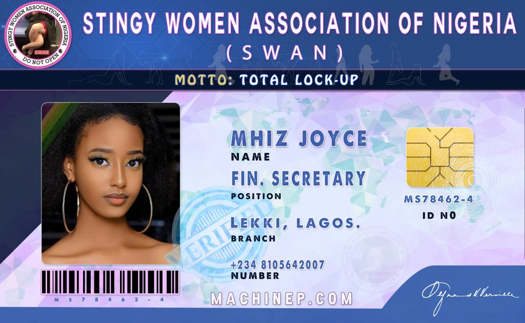Stingy Women Association of Nigeria Official ID Card designed by Machinep Graphics at machinep.com 08105642007