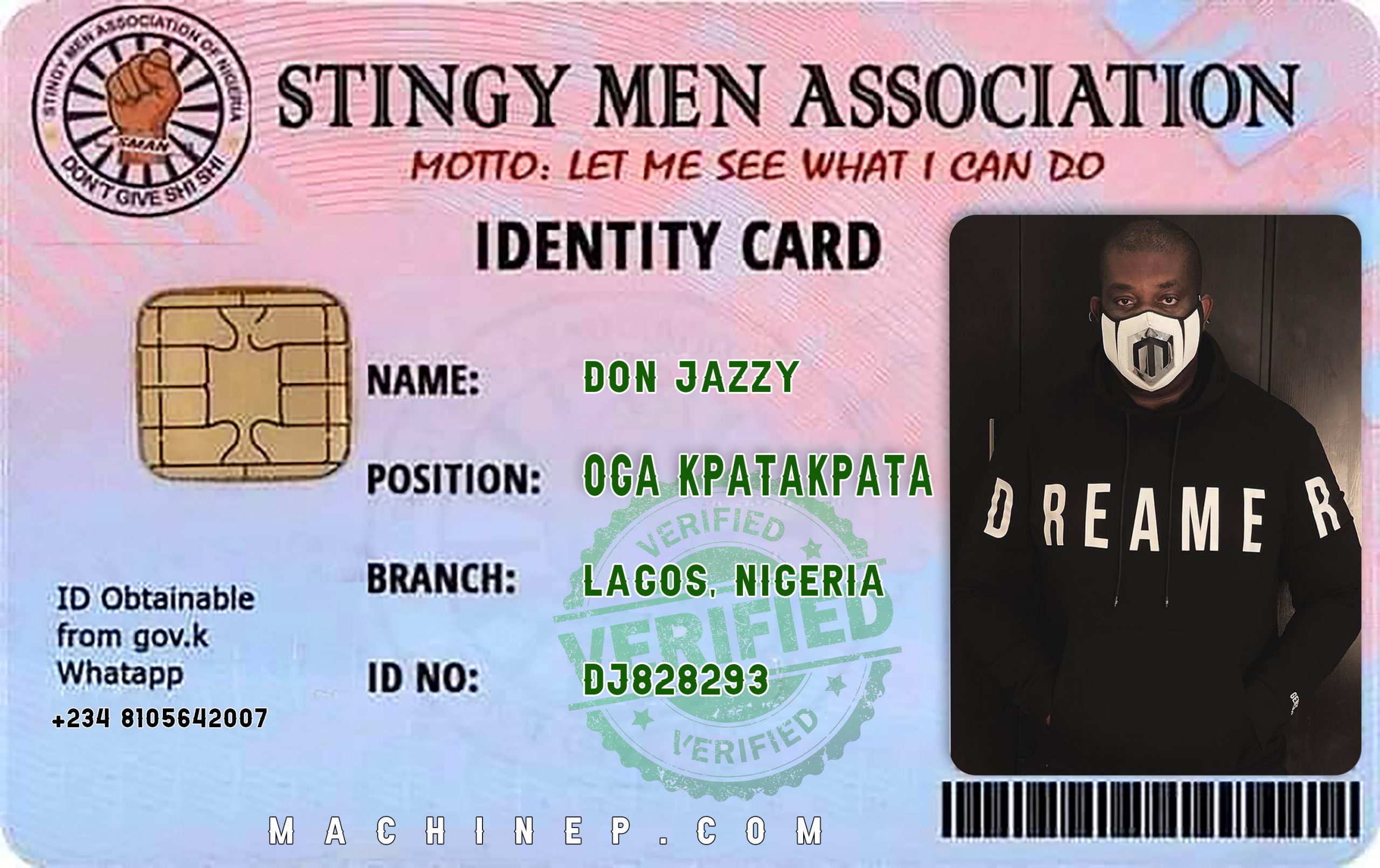 ID Card for the Stingy Men Association of Nigeria (SMAN)
