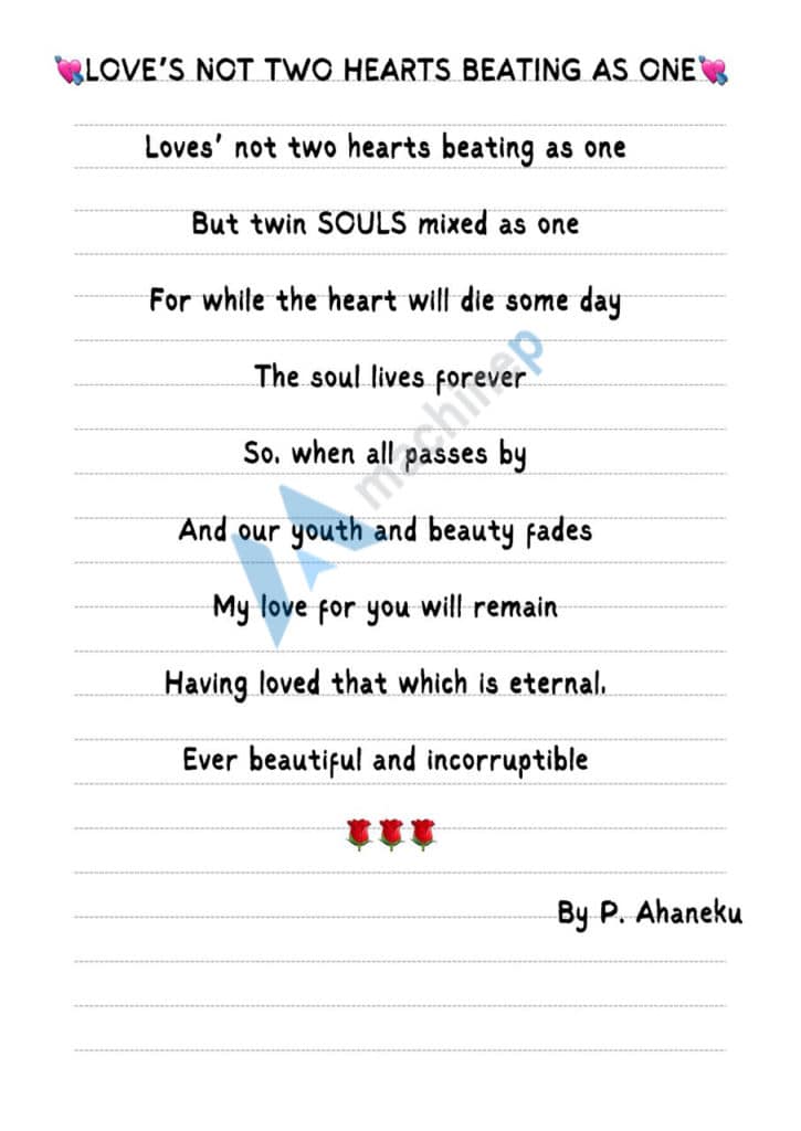 Love is not two hearts beating as one - Poem - Ahaneku Nkeiruka Priscilia - Machinep
